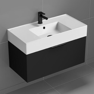 Bathroom Vanity Black Floating Bathroom Vanity, Modern, 32 Inch Nameeks DERIN511